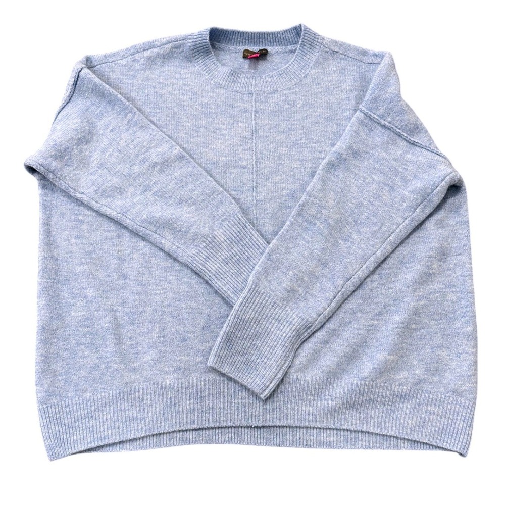 Vince Camuto Womens Light Blue Crew Neck Oversized Knit Sweater Small Seam Front